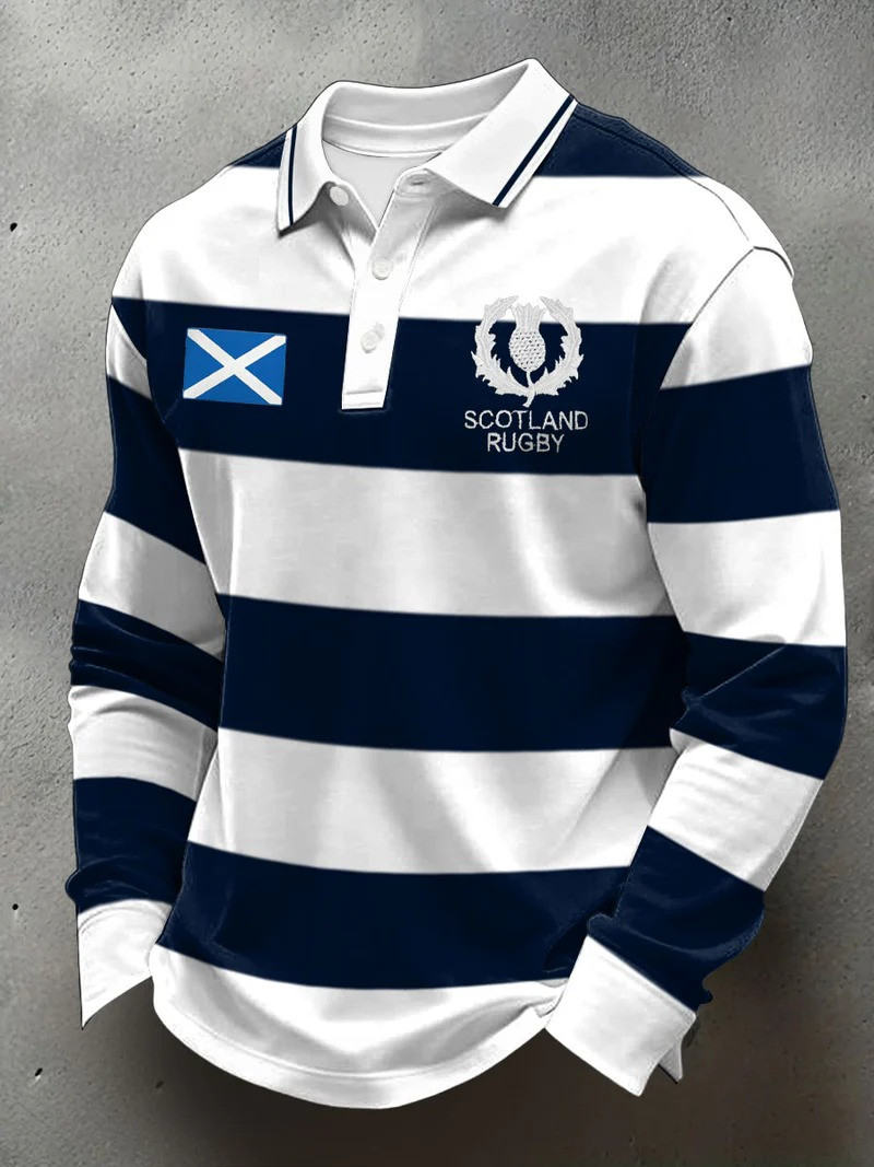 Scotland Rugby Long Sleeve Polo Shirt Saltire Crest Fan Gear Match Day Gift For Rugby Supporters