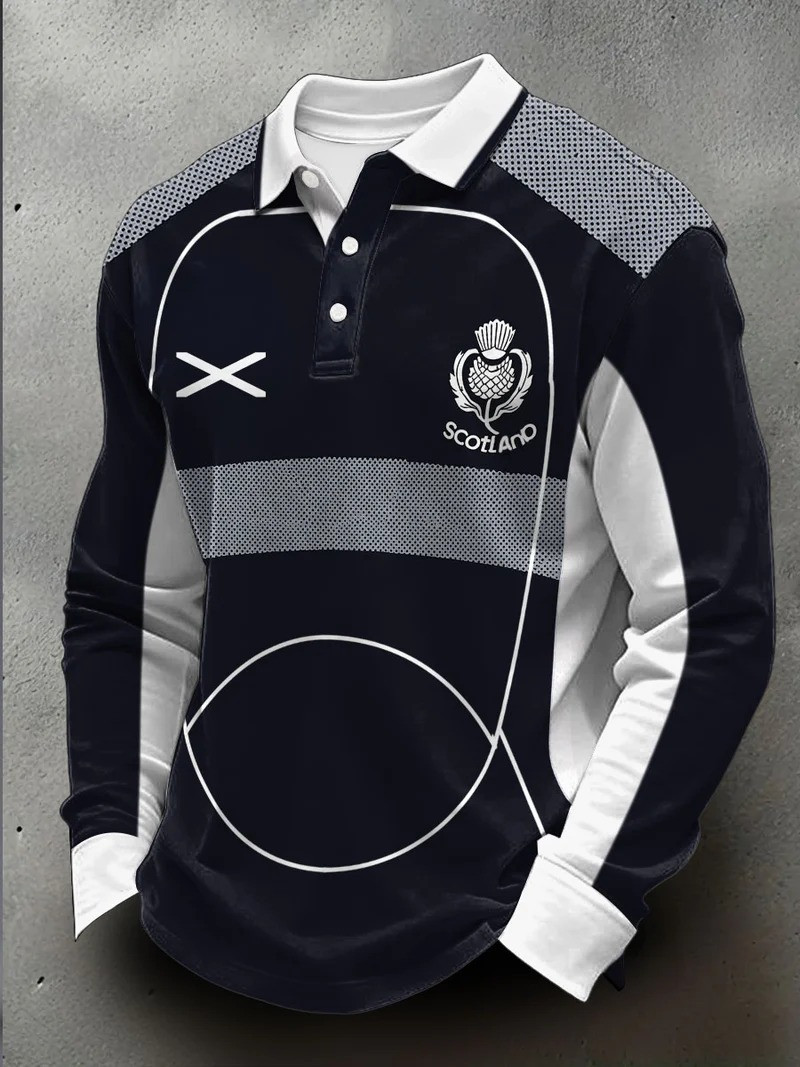 Scotland Rugby Long Sleeve Polo Shirt Thistle Crest Scotland Fan Gear Best Gift For Rugby Supporters