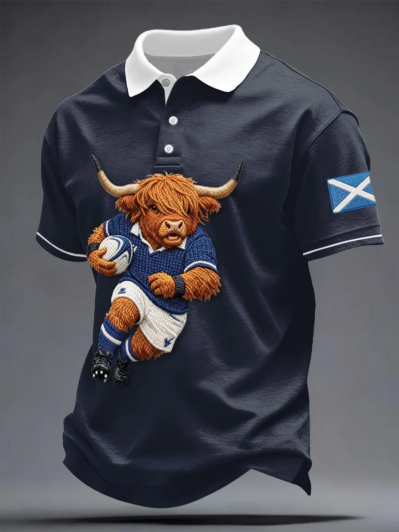 Scotland Rugby Polo Shirt Highland Cow Mascot Fan Gear Match Day Clothing Best Gift For Rugby Supporters
