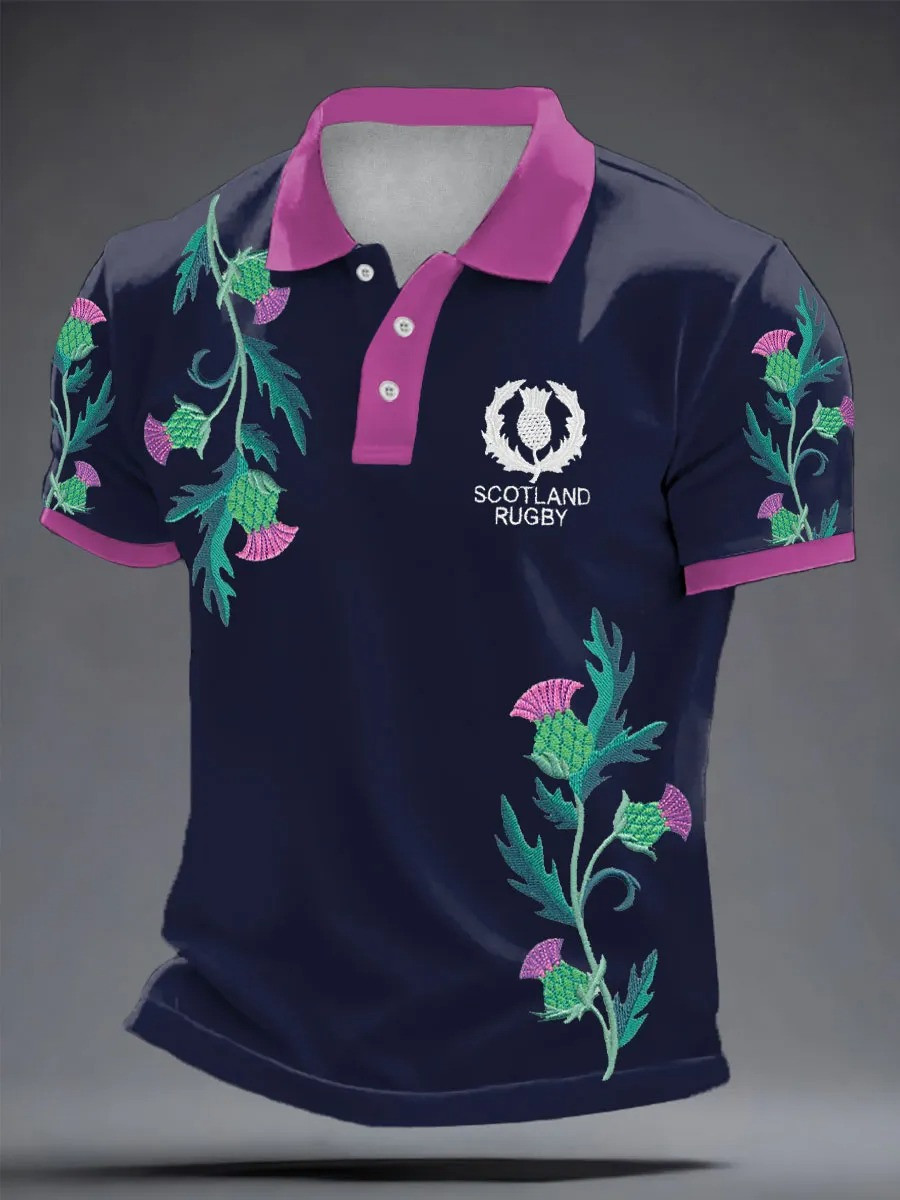 Scotland Rugby Thistle Floral Polo Shirt Fan Gear Match Day Clothing Gift For Rugby Fans