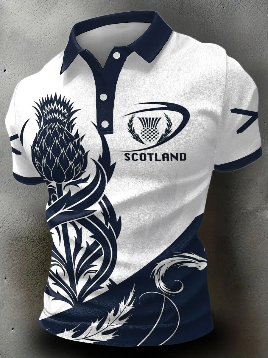 Scotland Rugby Thistle Polo Shirt Scottish Fan Gear Match Day Gift For Rugby Supporters