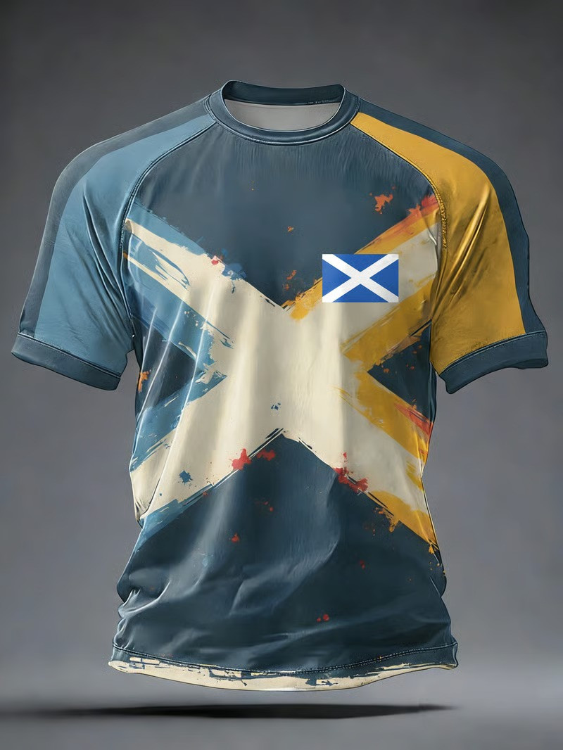 Scotland Saltire Flag World Cup 2026 T-Shirt Artistic Splash Soccer Fan Clothing Gift For Men