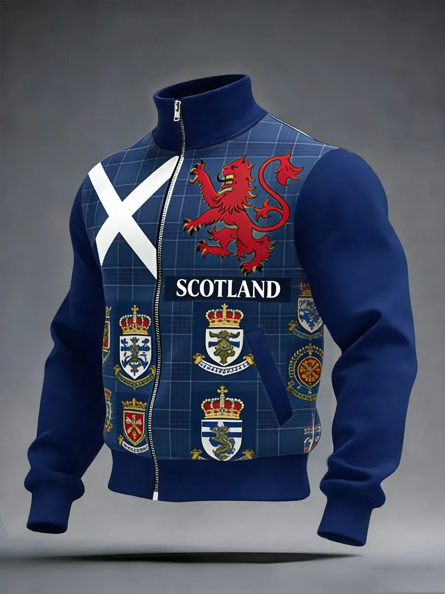 Scotland Saltire Football Tartan Army Collar Full Zip Jacket 2026 World Cup Clothing Best Gift For Scottish Dad