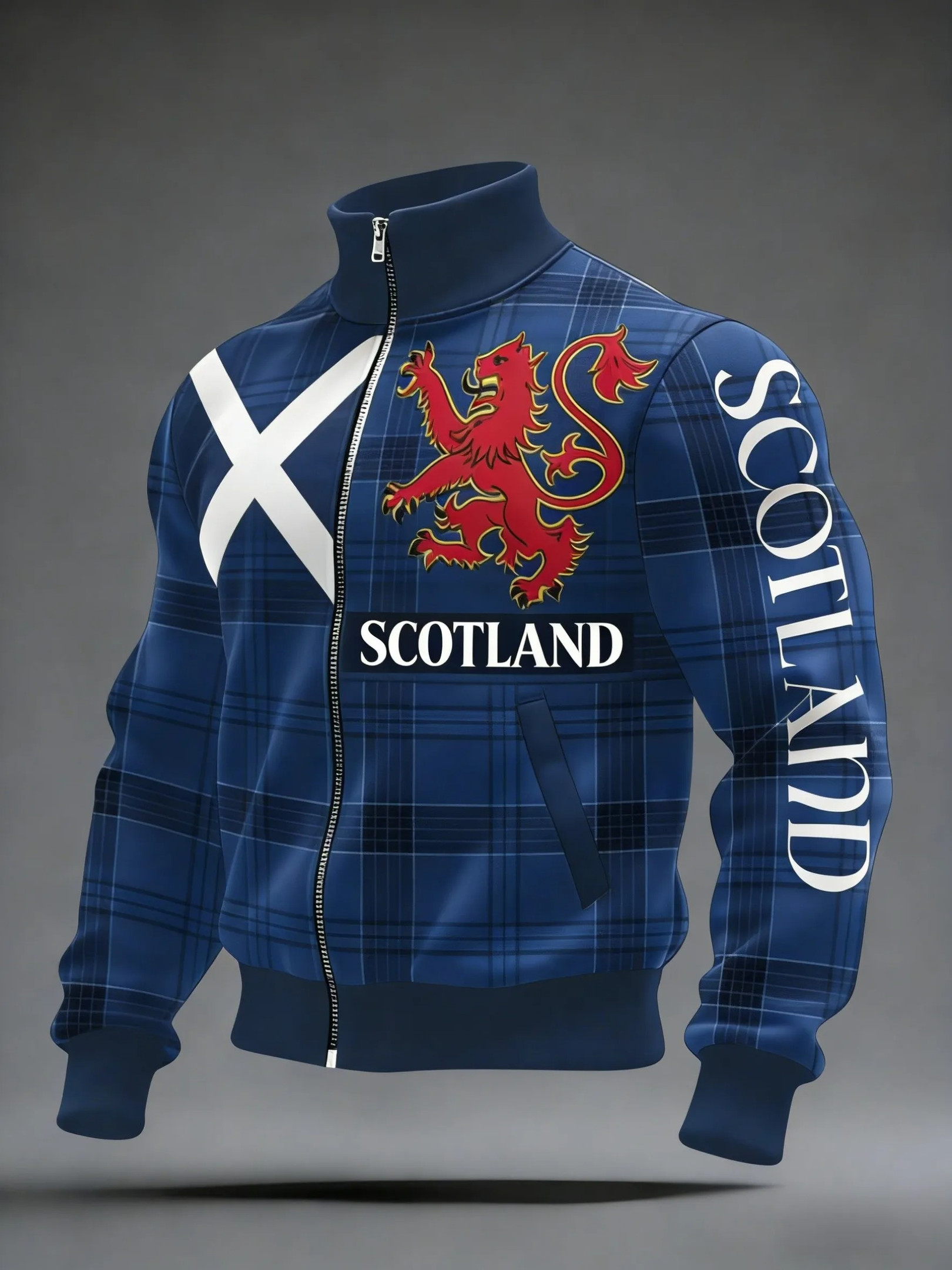 Scotland Saltire Tartan Army Collar Full Zip Jacket Football World Cup 2026 Fan Wear Best Gift For Scottish Fans