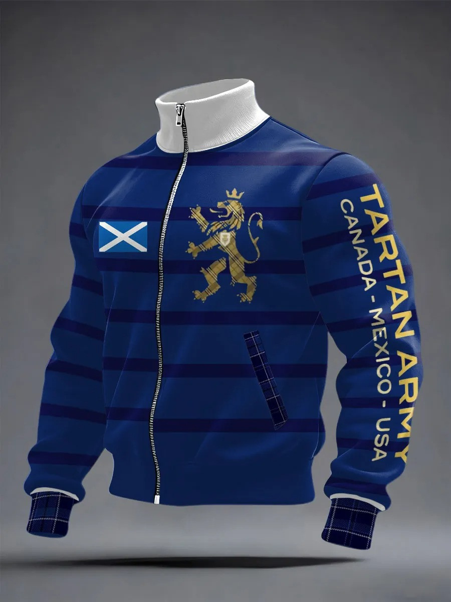 Scotland Tartan Army 2026 Tour Collar Full Zip Jacket World Cup Football Fan Apparel Best Gift For Scottish Dad