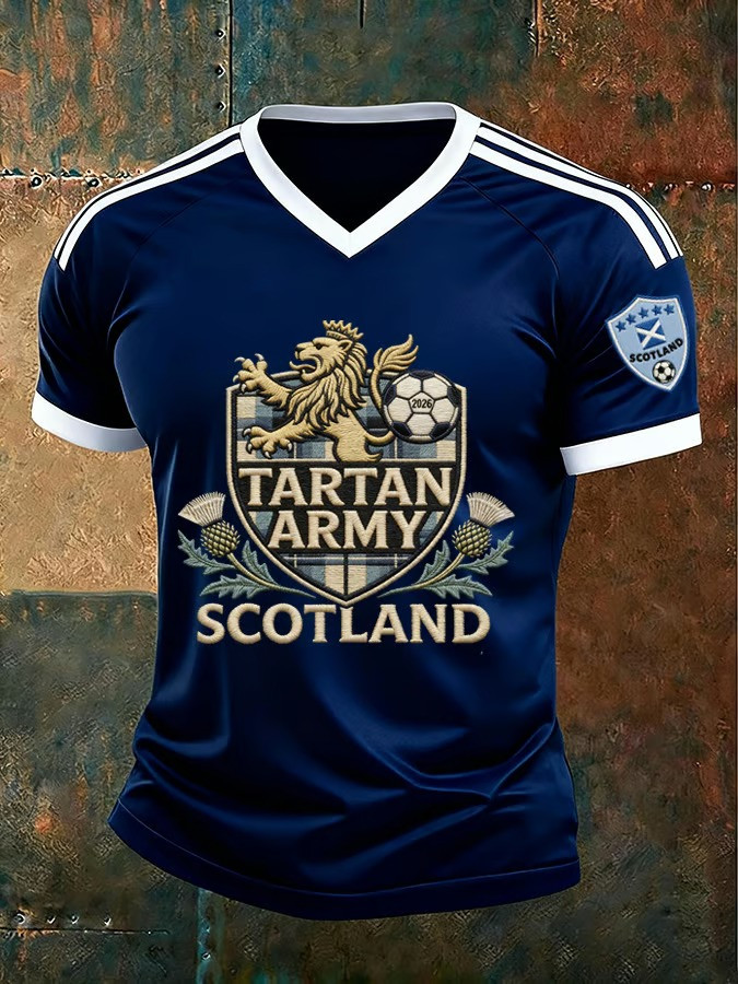 Scotland Tartan Army 2026 World Cup V-Neck Jersey Lion Thistle Crest Soccer Fan Gift For Him