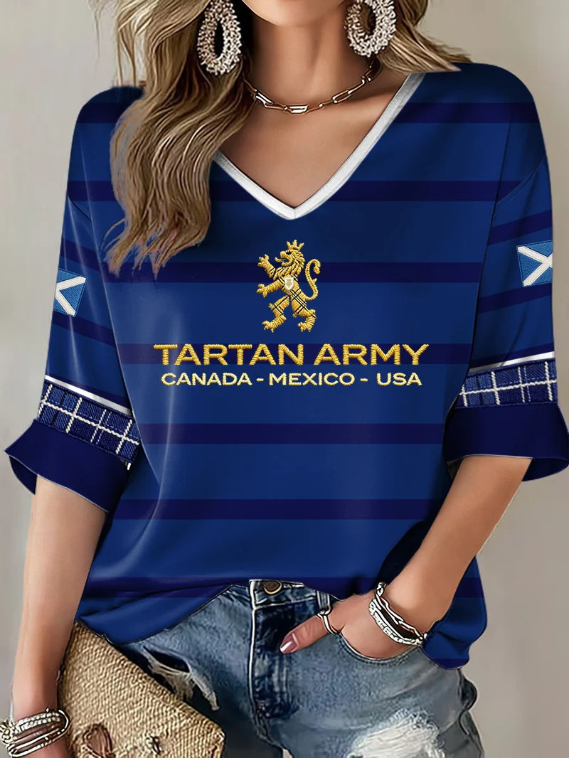 Scotland Tartan Army Canada Mexico USA Long Sleeve V-Neck Shirt 2026 World Cup Fan Gift For Scotland Fans