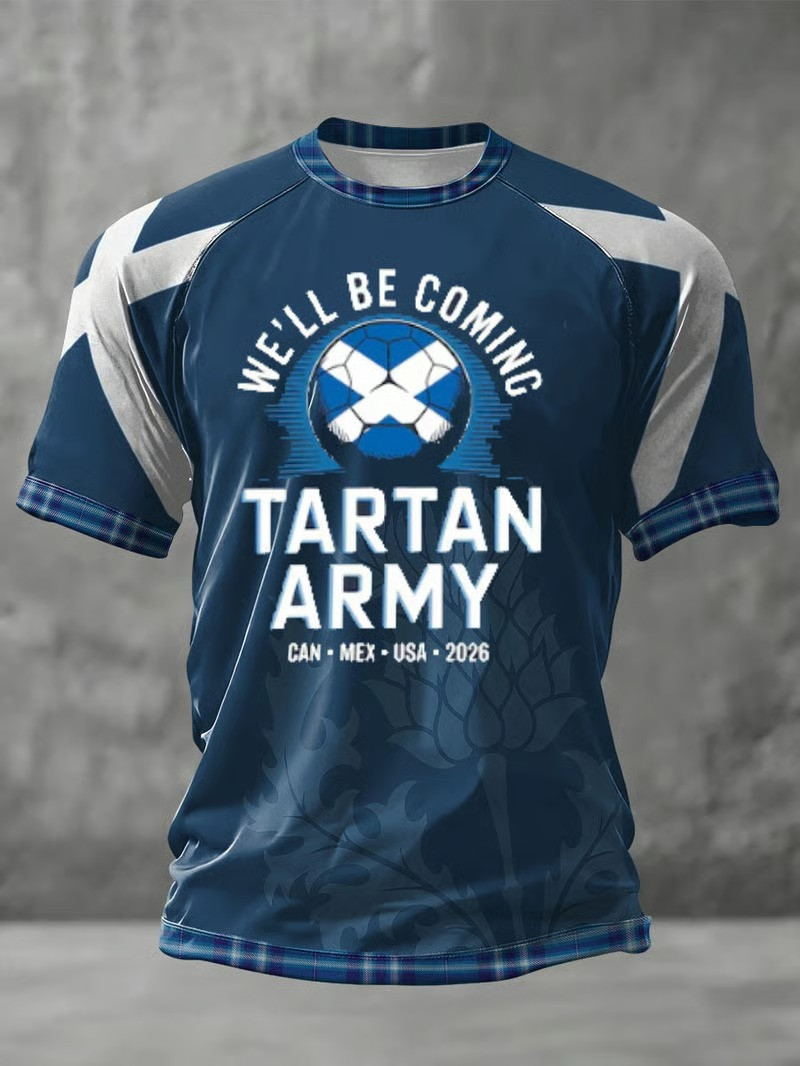 Scotland Tartan Army We'll Be Coming World Cup 2026 T-Shirt Thistle Soccer Fan Gift For Men