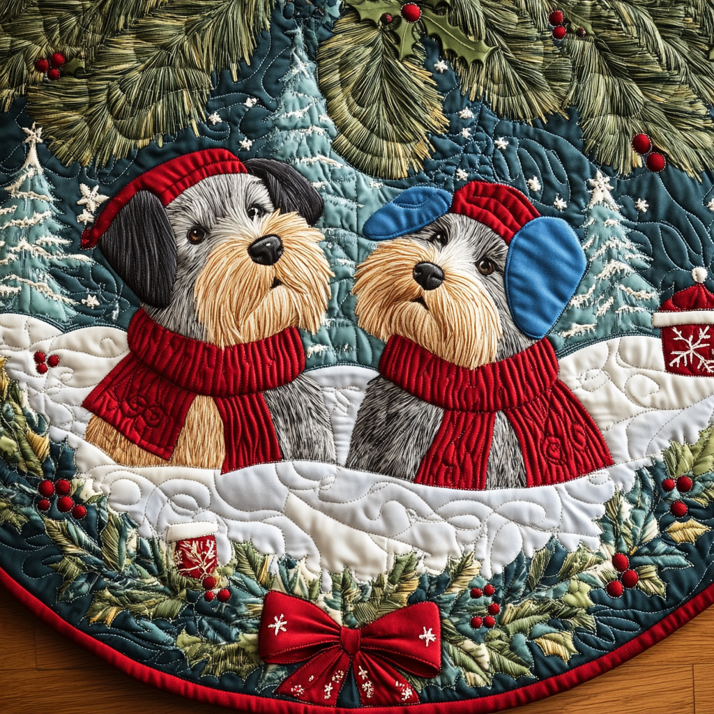 Scottie And The Holly Christmas Quilted Tree Skirt Warm and Soft Christmas Tree Skirt for Winter