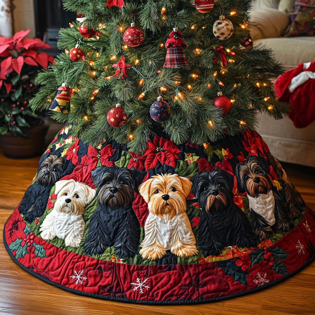Scottie Sleigh Ride Christmas Quilted Tree Skirt Cozy Holiday Tree Skirt to Brighten Your Home
