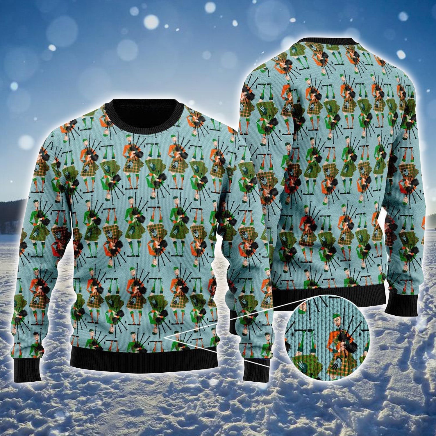 Scottish Bagpipes Ugly Christmas Sweater Cozy Winter Jumper Gifts For Scottish Bagpipes Lovers