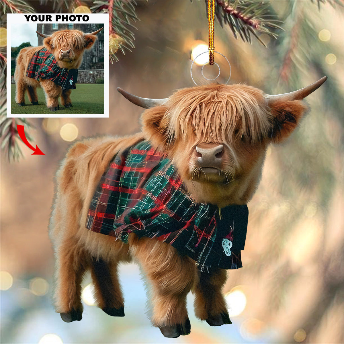 Scottish Charm Personalized Photo Mica Ornament Gift For Cow Lovers Cow Owners Pet Lov