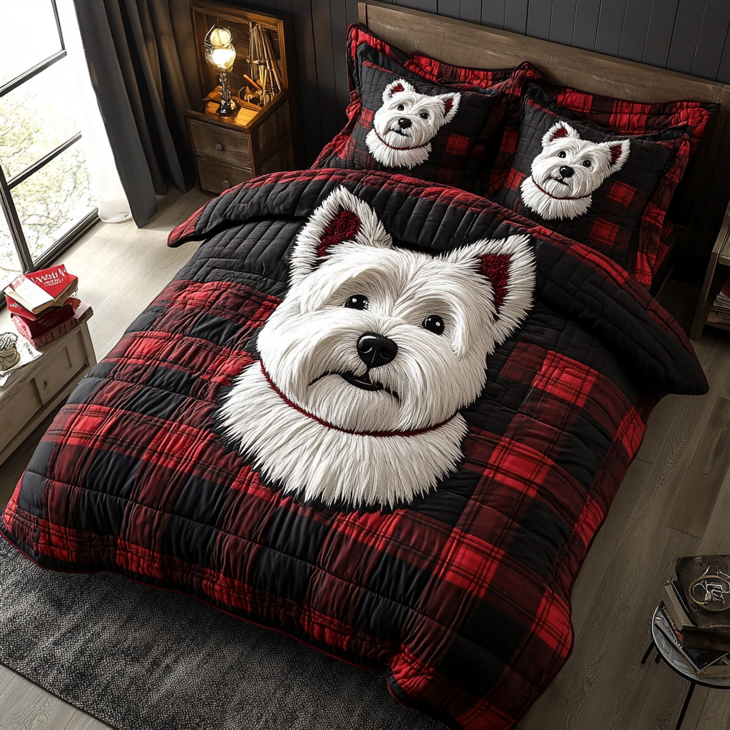 Scottish Pup Quilted Bedding Set Perfect Housewarming Gift for a Cozy Bedroom