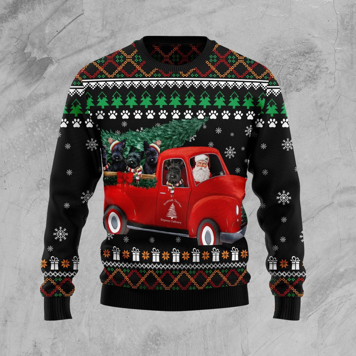 Scottish Terrier And Red Truck Ugly Christmas Sweater Santa Lover Christmas Gifts