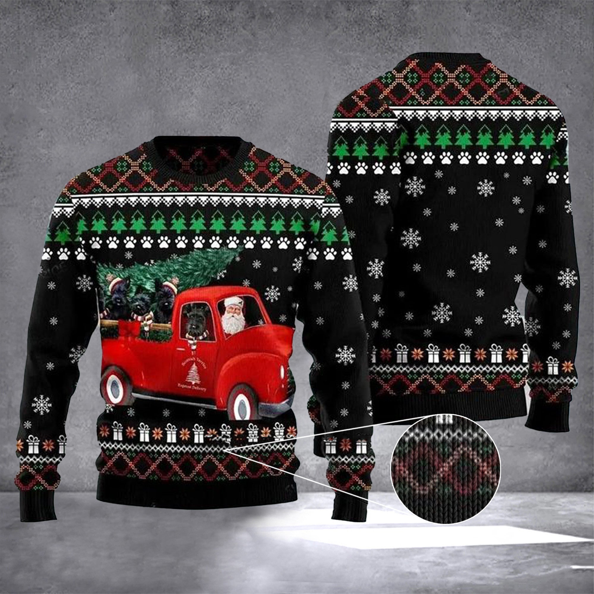Scottish Terrier And Santa Claus In Car Xmas Ugly Christmas Sweater Dog Lovers Holiday Sweater Scottish Terrier And Santa Claus In Car Xmas Ugly Christmas Sweater Dog Lovers Holiday Sweater