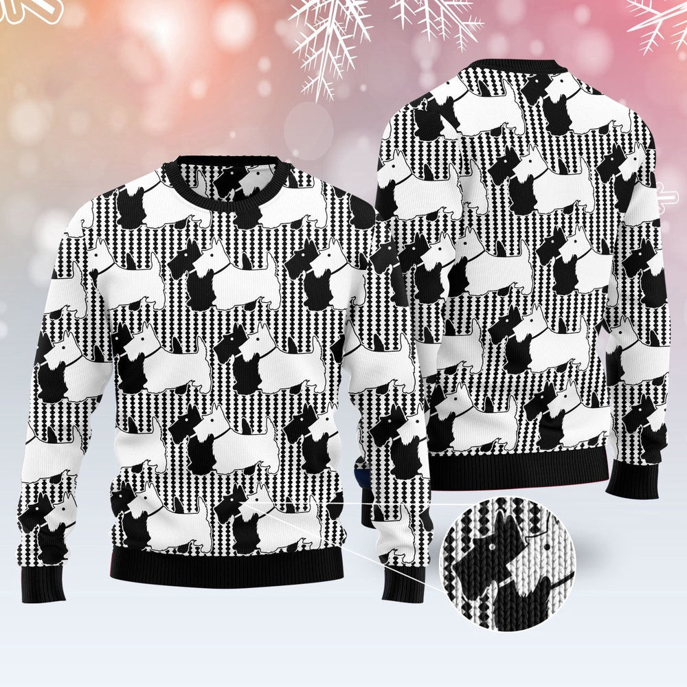 Scottish Terrier Black And White Ugly Christmas Sweater Funny Ugly Christmas Sweater Cool Christmas Gifts