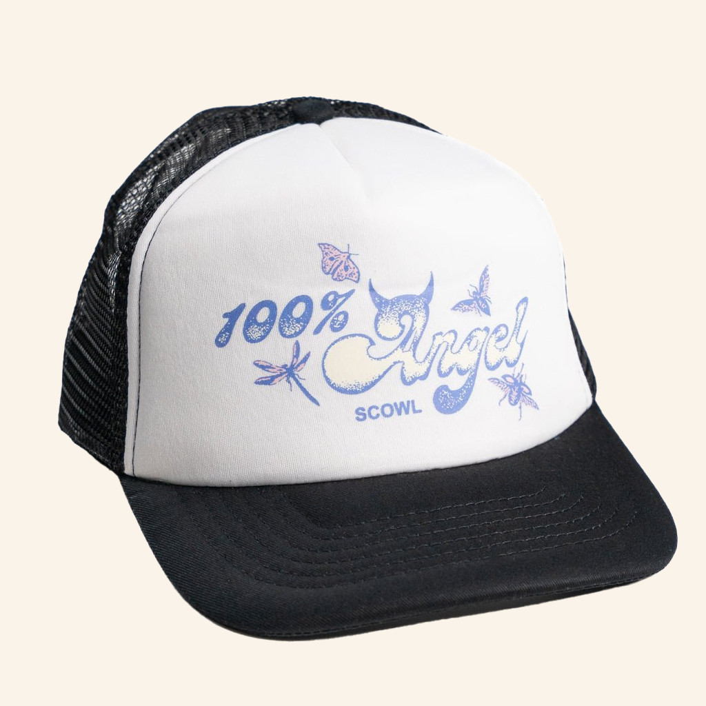 Scowl Official Merch 100 Angel Black Trucker Hat Best Gifts For Rock Music Lovers