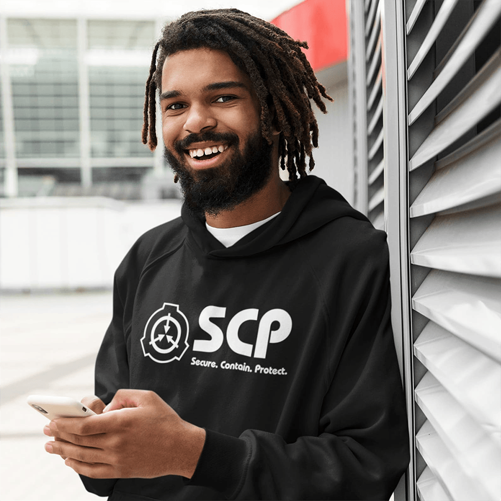 SCP Hoodie SCP White Logo And Slogan Hoodie Secure Contain Protect Merch SCP Hoodie SCP White Logo And Slogan Hoodie Secure Contain Protect Merch