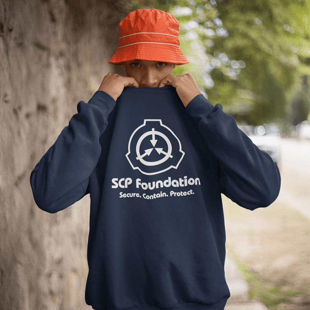 SCP Sweatshirt SCP White Logo And Slogan Sweatshirt Secure Contain Protect Merch