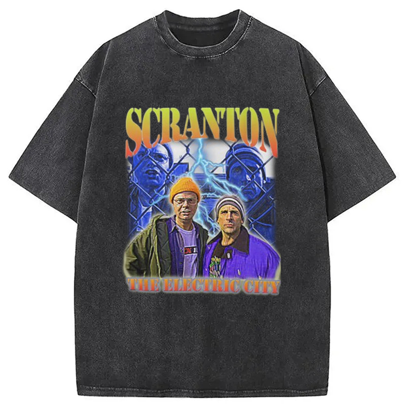 Scranton The Electric City Washed T-Shirt Retro Humor Graphic Top Gifts For Besties