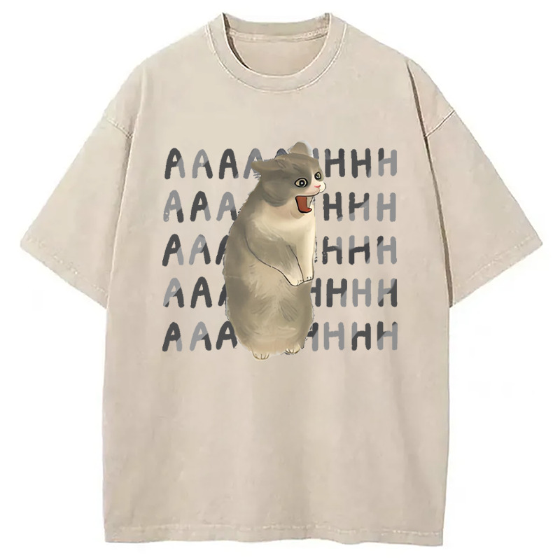 Screaming Cat Meme Washed T-Shirt Unisex Streetwear Graphic Style Gifts For Him