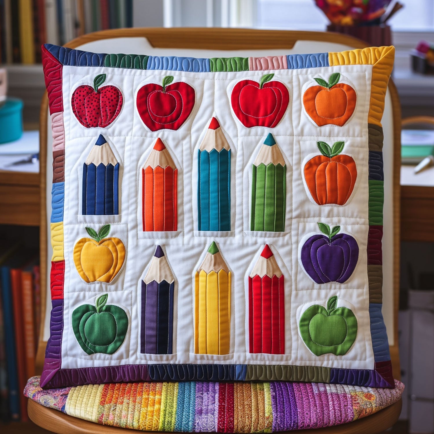 Scribble Scene Quilted Pillow Case Home Decor Pillow Covers Back To School Gifts For Teachers