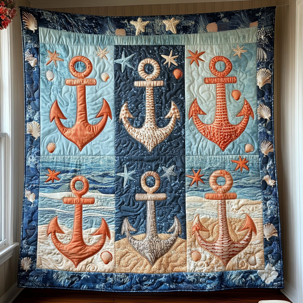 Sea Anchor Quilted Blanket Ocean Wave Design Nautical Best Themed Anchor Gifts