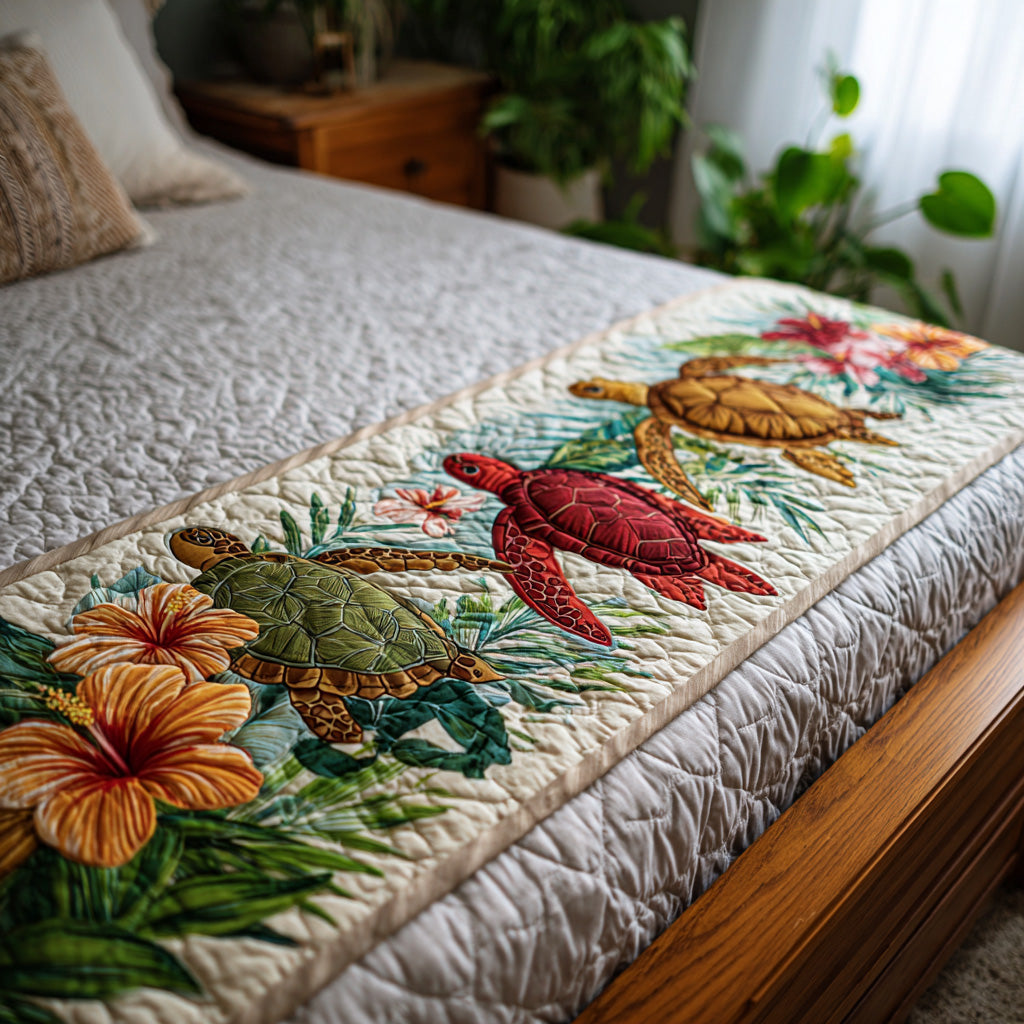 Sea Bloom Quilted Bed Runner Bed Decorations Sea Turtle Themed Gifts