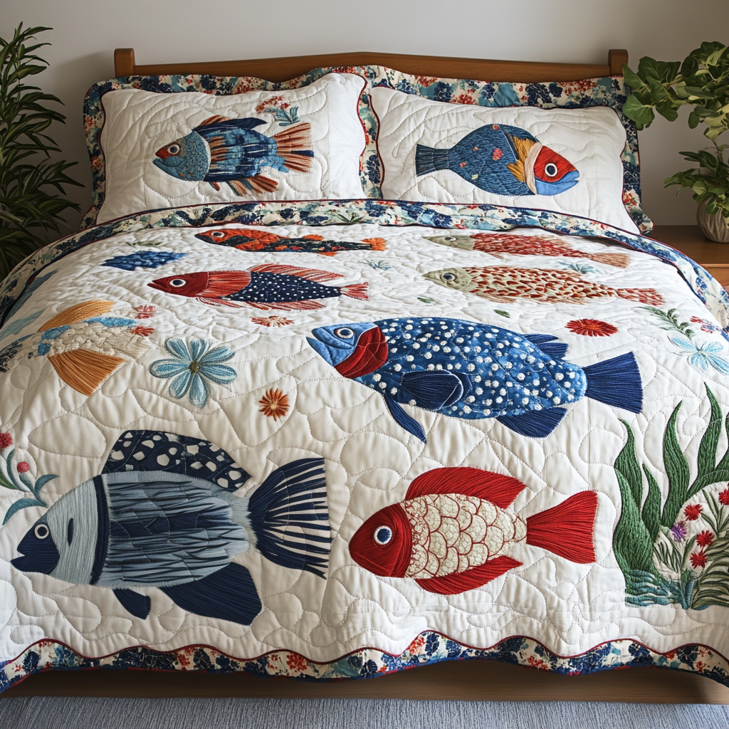 Sea Bloom Quilted Bedding Set Warm and Elegant Bedding Gift Set for Every Home