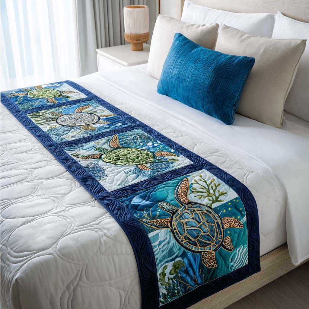 Sea Breeze Drift Quilted Bed Runner Bed Decorations Sea Turtle Gift Shop
