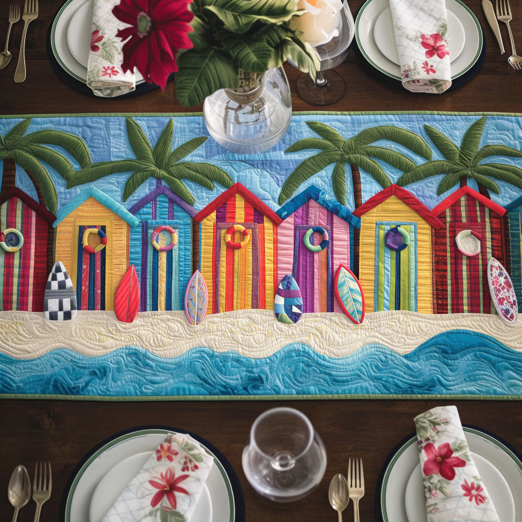Sea Breeze Huts Quilted Table Runner Beach Style Table Runner Unique Gifts For Family