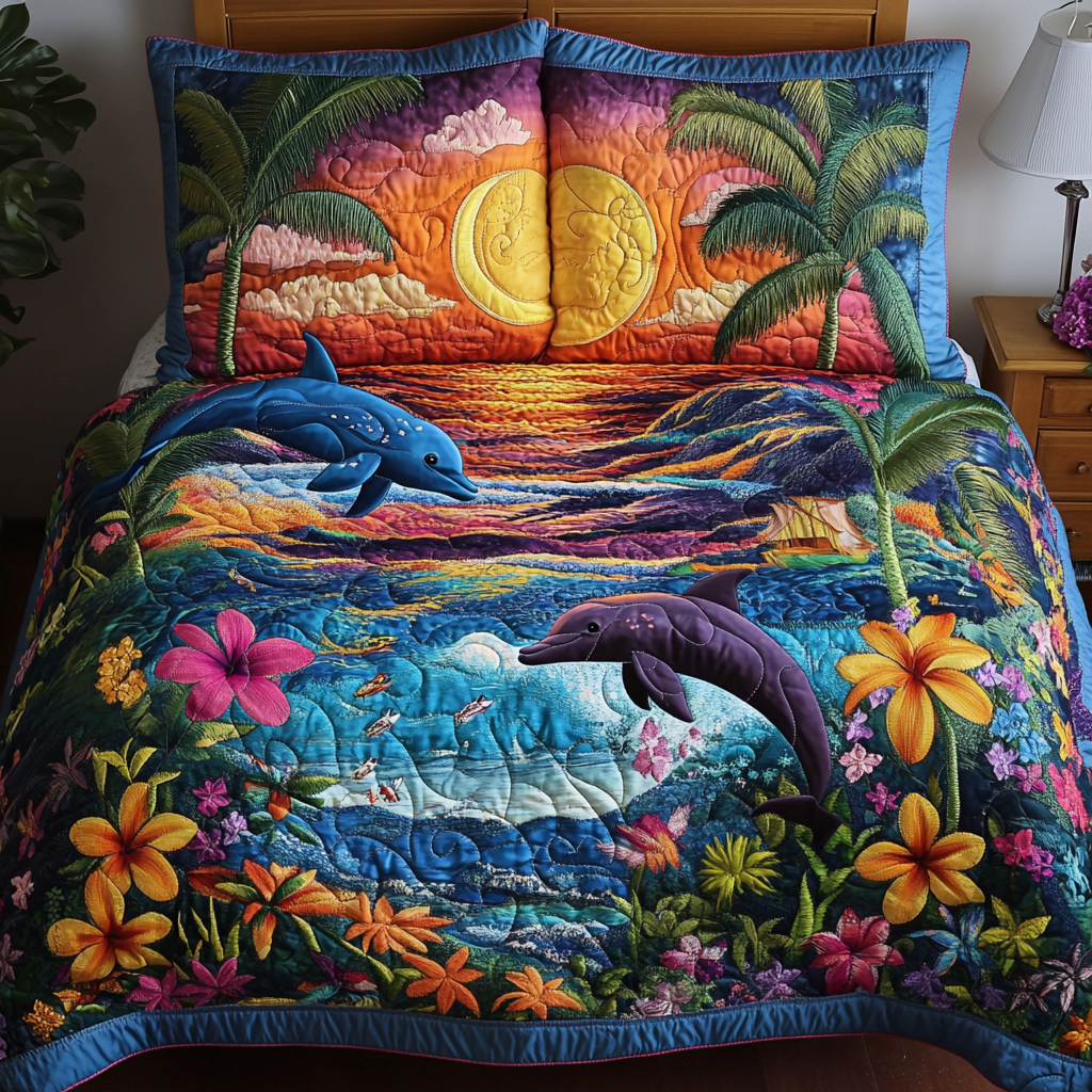Sea Breeze Quilted Bedding Set Bed Decor Ideas Gifts For Dolphin Lovers