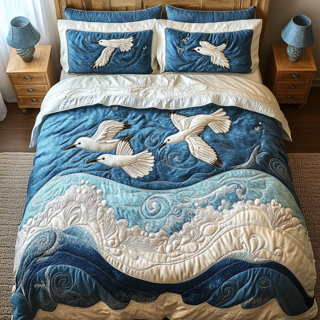 Sea Breeze Quilted Bedding Set Best Comforter Sets Seagull Gifts For Him