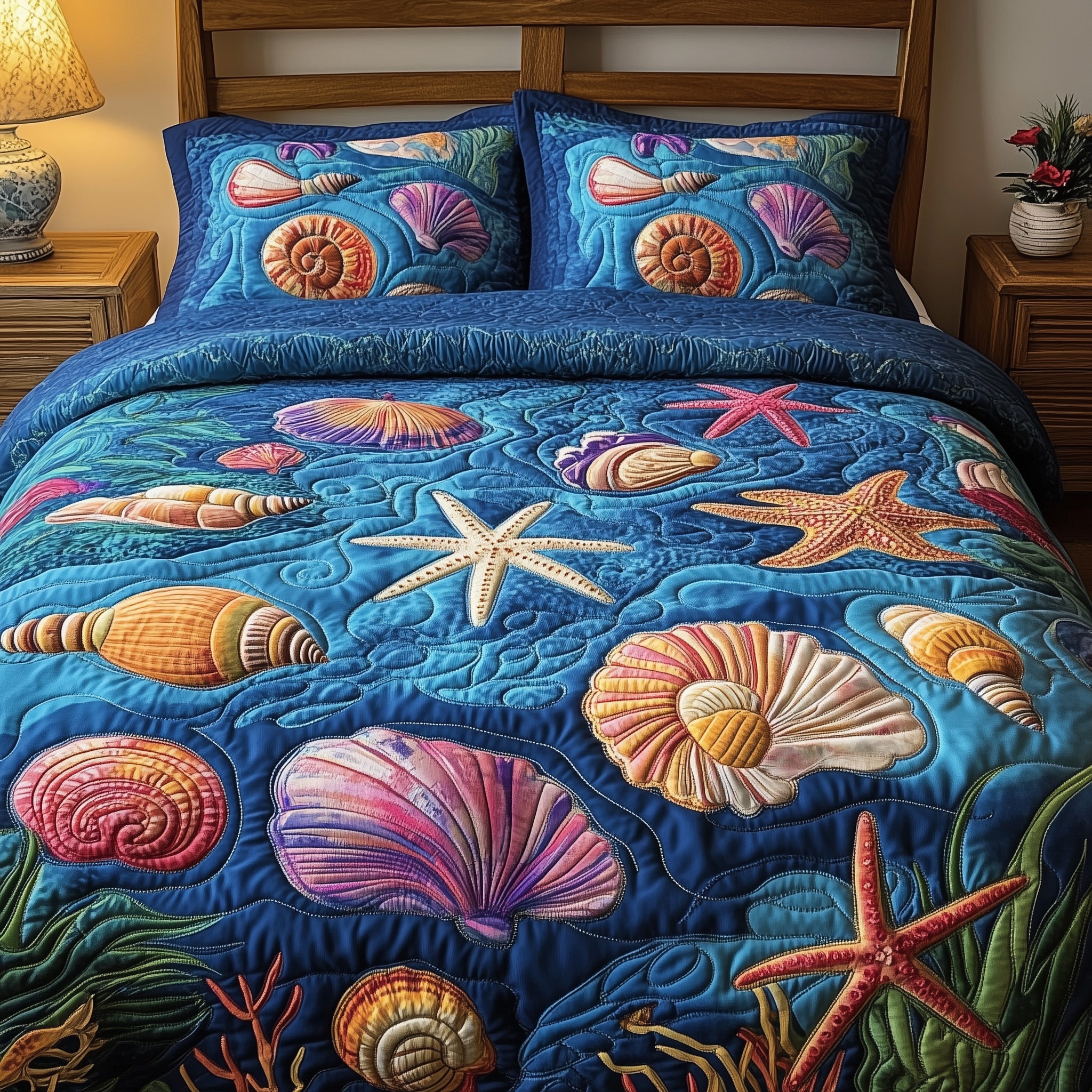 Sea Breeze Quilted Bedding Set Cozy Bedroom