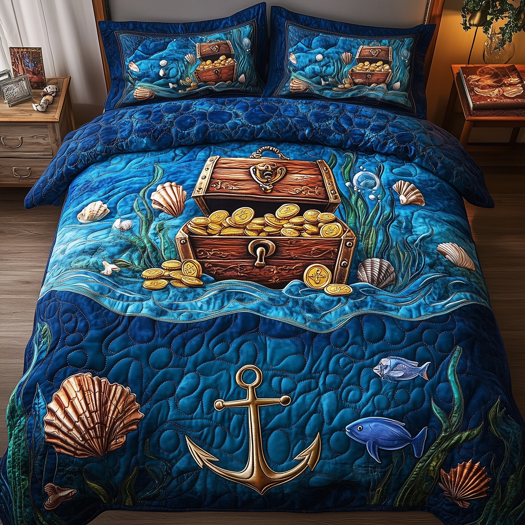 Sea Breeze Quilted Bedding Set Duvet Cover Bedspread Great Presents For Ocean Lovers
