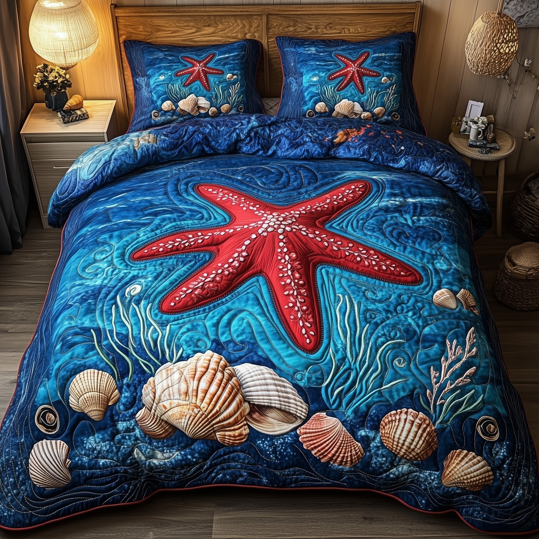 Sea Breeze Quilted Bedding Set Duvet Cover Bedspread Presents For Ocean Lovers