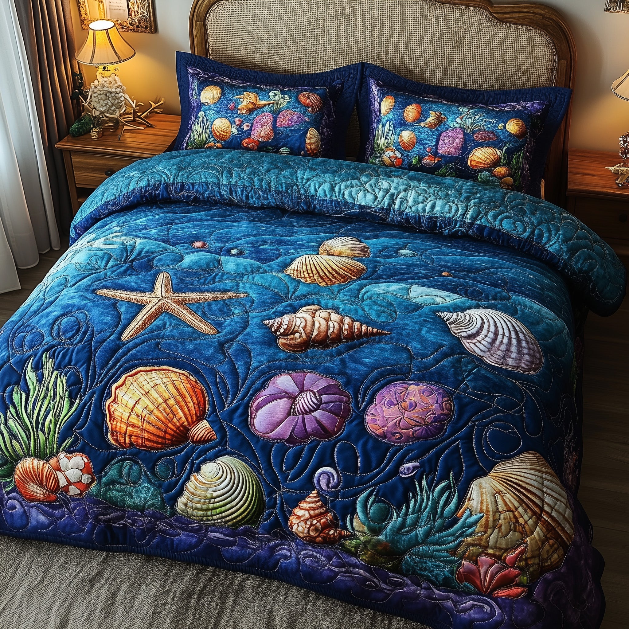 Sea Breeze Quilted Bedding Set Duvet Cover Bedspread Unique Gifts For Ocean Lovers