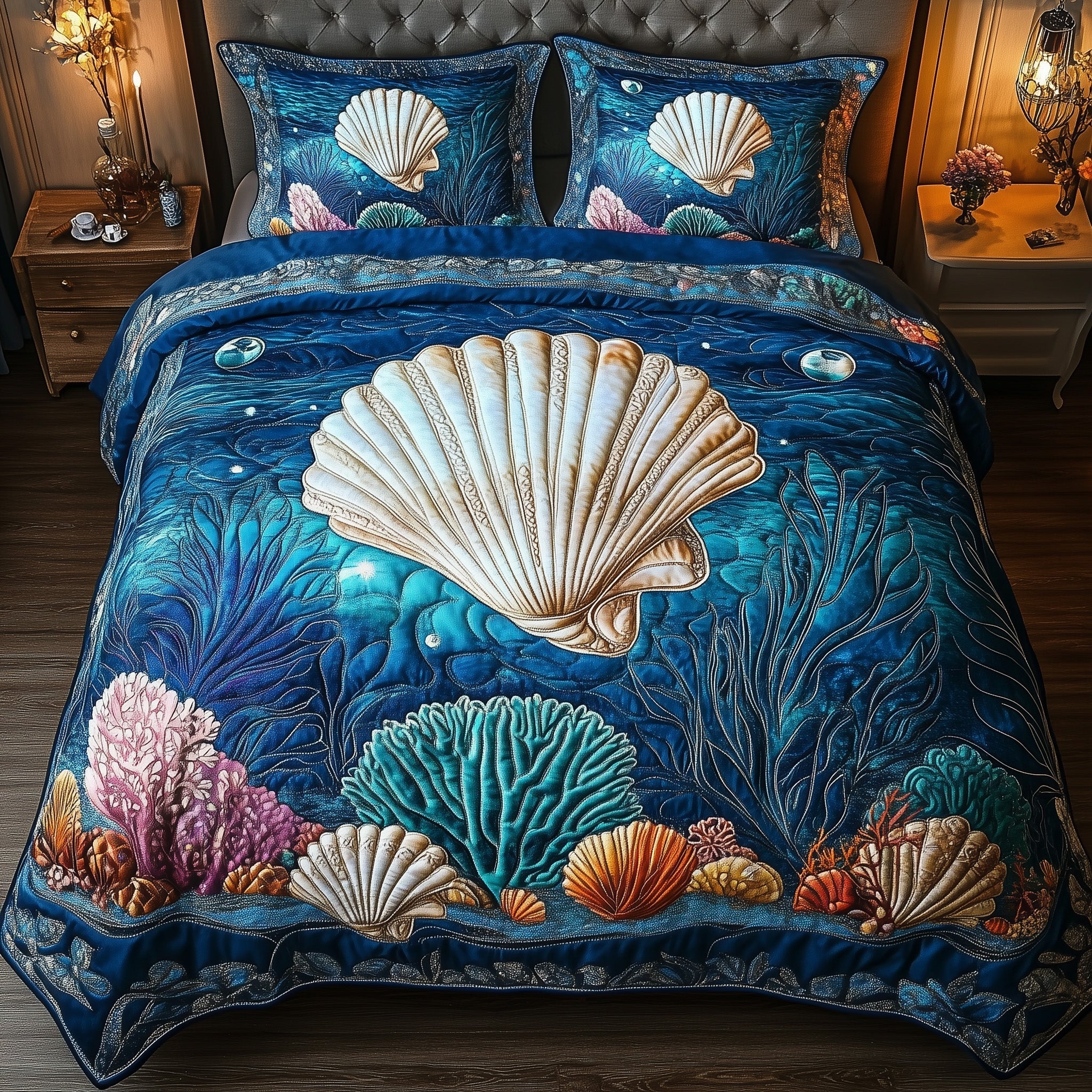 Sea Breeze Quilted Bedding Set Floral Print