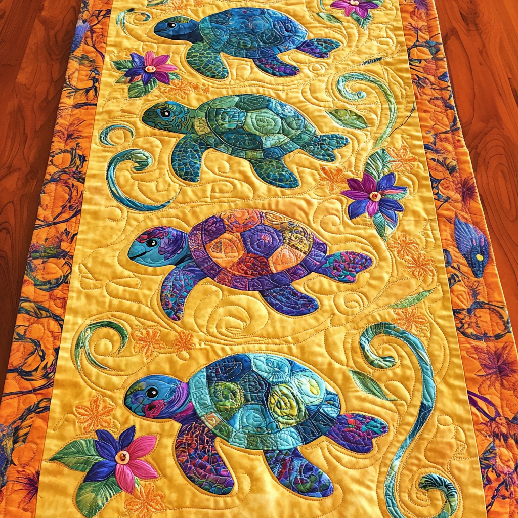 Sea Breeze Quilted Table Runner Dining Room Table Decor Turtle Gifts For Her