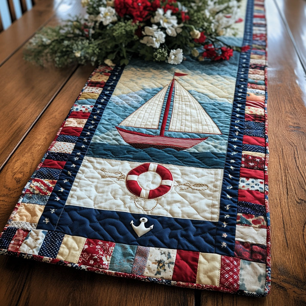 Sea Breeze Sailing Quilted Table Runner Dining Room Table Decor Anchor Gifts Ocean