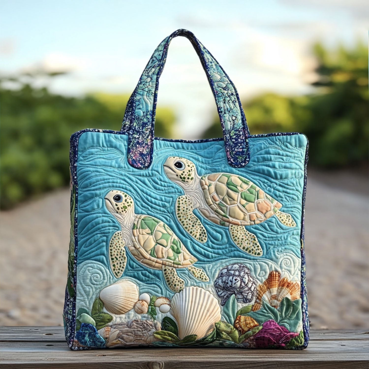 Sea Breeze Shell Quilted Tote Bag Ocean Themed Presents