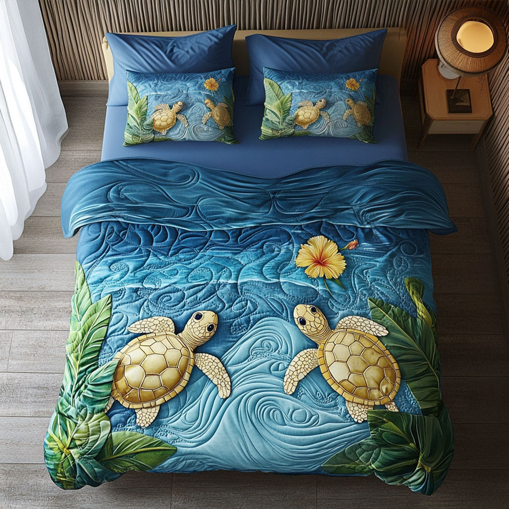 Sea Breeze Soiree Quilted Bedding Set Duvet Cover Bed Sheet Set Sea Turtle Stuff