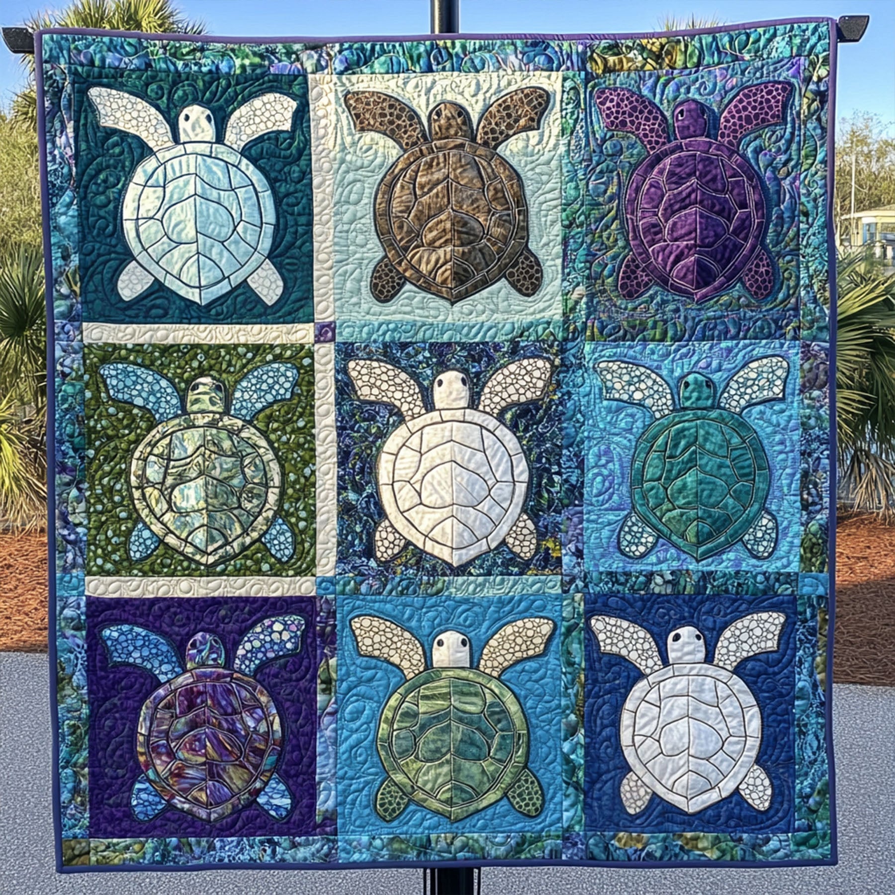 Sea Breeze Symphony Quilted Blanket Best Throw Blanket Turtle Items Gifts