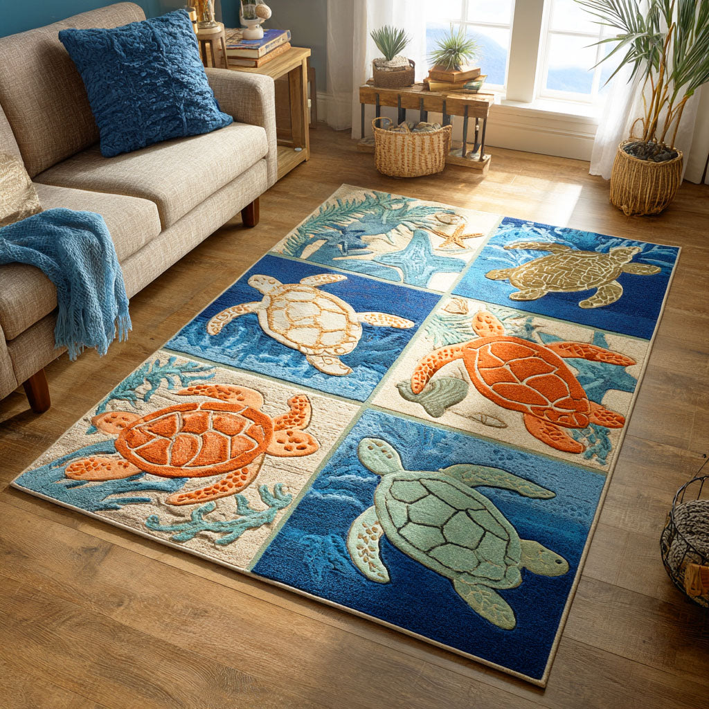 Sea Breeze Turtle Area Rug Unique Front Door Decor Gifts For An Ocean Lover