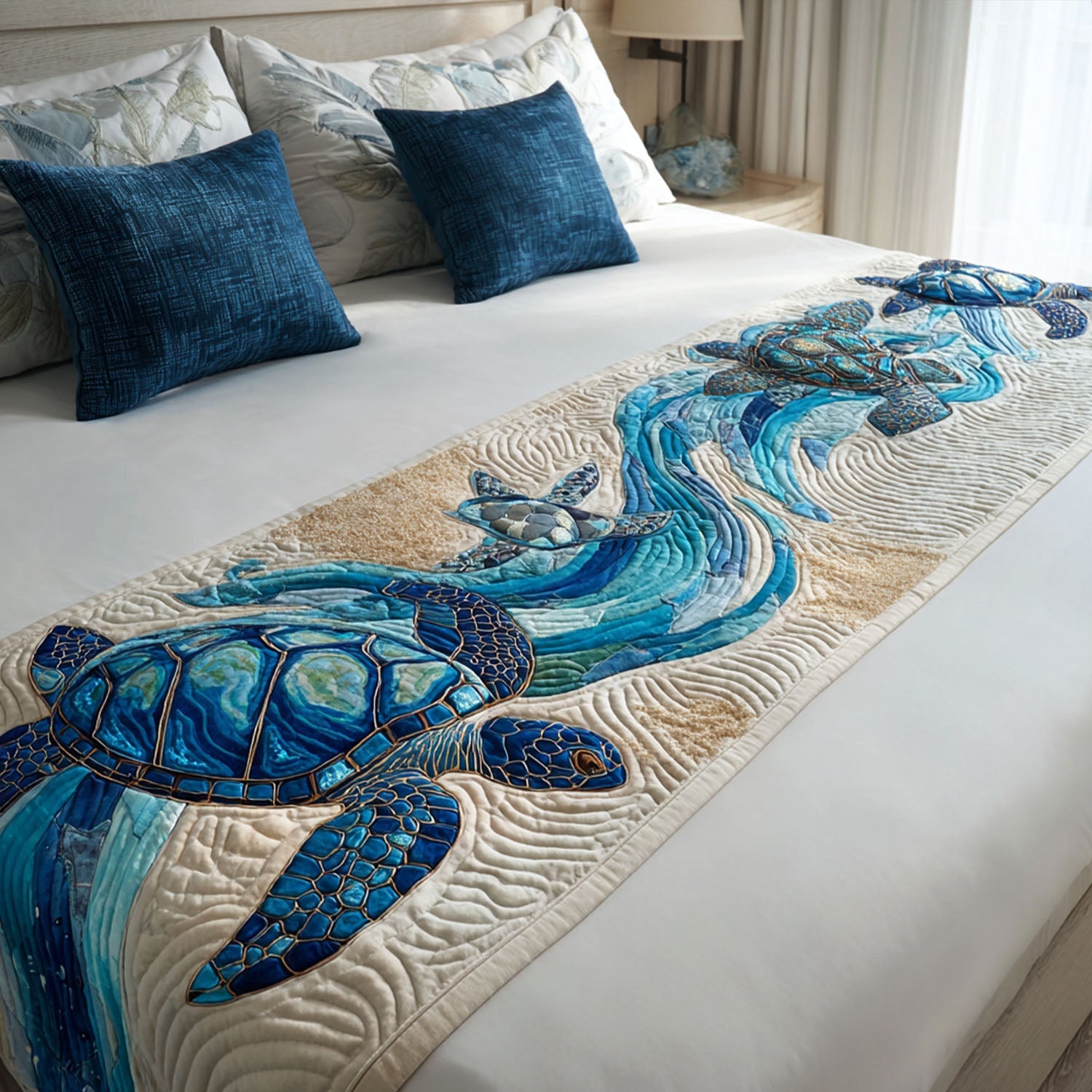 Sea Breeze Turtle Quilted Bed Runner Bed Room Decoration Sea Turtle Gifts For Him