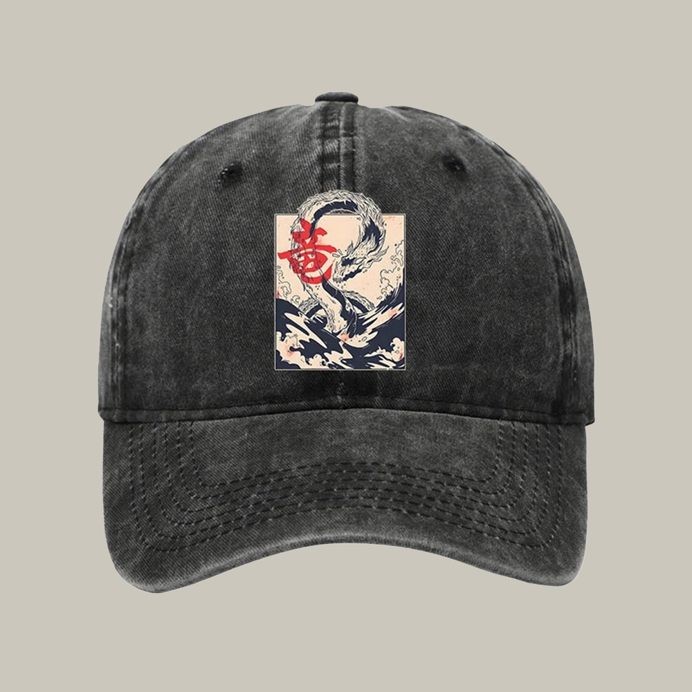 Sea Dragon Japanese Washed Cap Aesthetic Baseball Cap Christmas Gifts For Husband