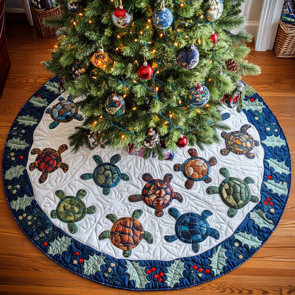 Sea Dreams Christmas Quilted Tree Skirt Family Holiday Gathering Decor