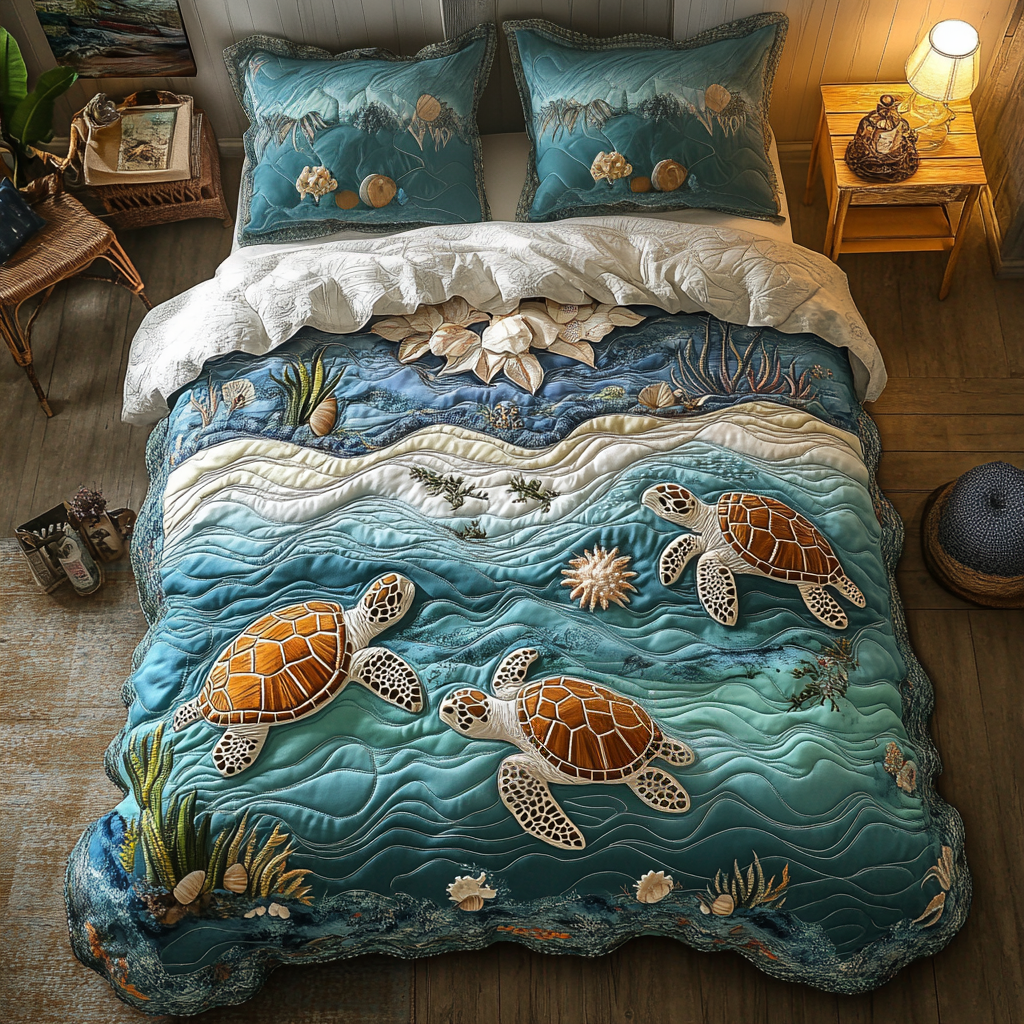 Sea Escape Quilted Bedding Set Bed Decor Ideas Christmas Presents For Sea Turtle Lovers