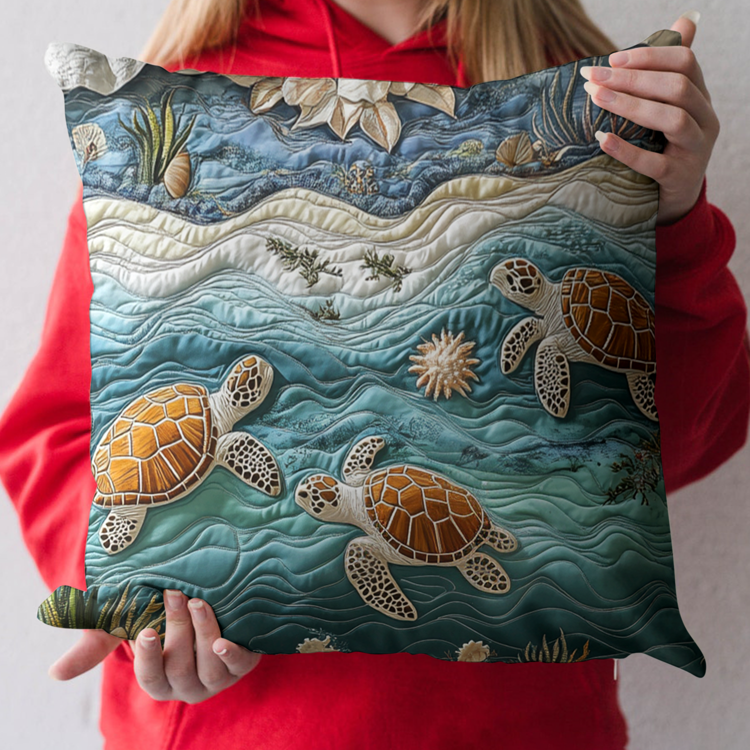 Sea Escape Quilted Pillow Case Home Decor Pillow Covers Gifts With Turtles On Them