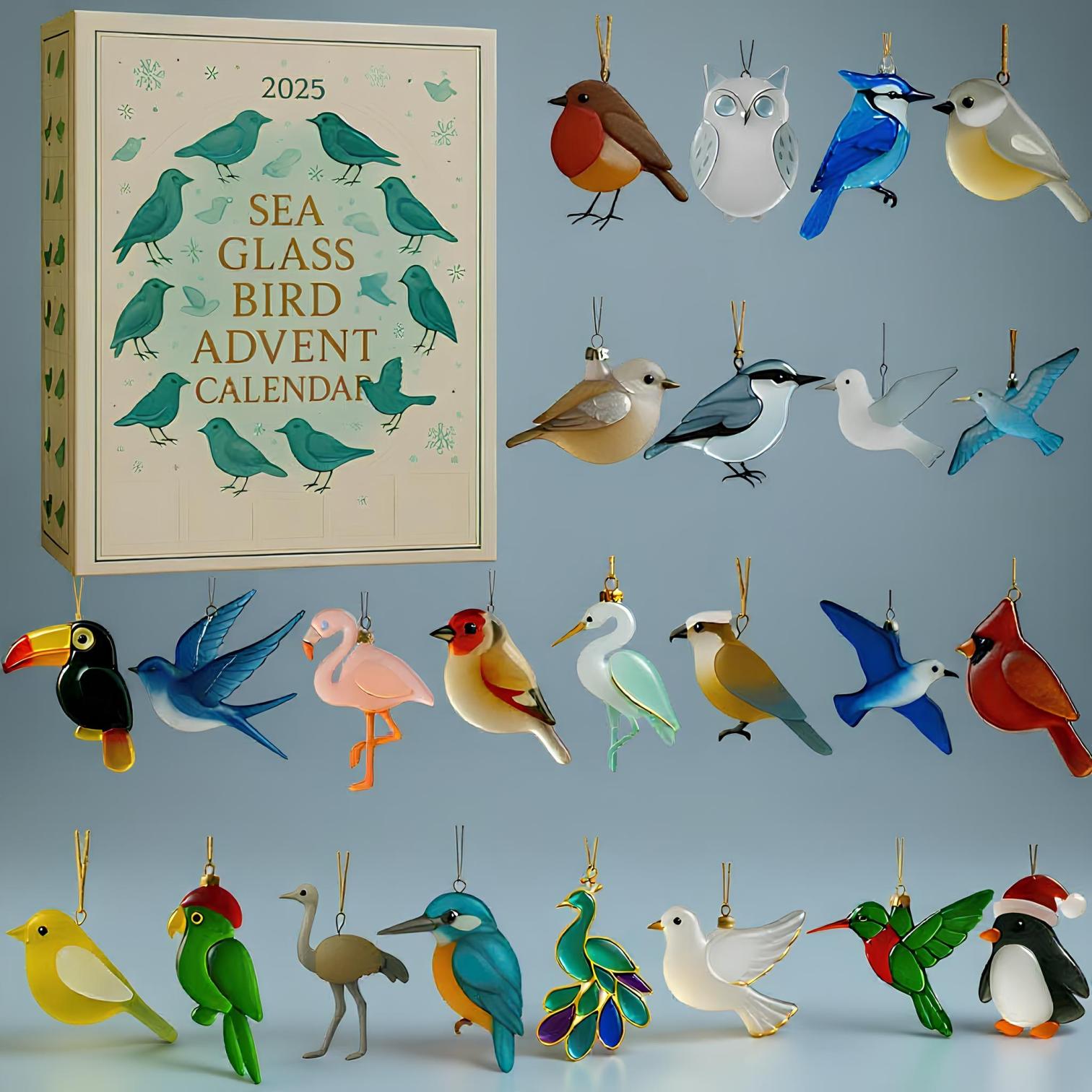 Sea Glass Bird Advent Calendar 2025 Holiday Home Decor Christmas Gifts For Bird Lovers